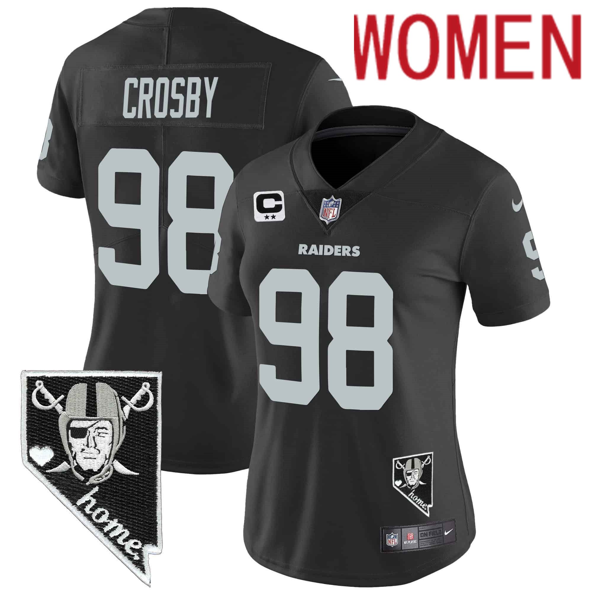 Women Oakland Raiders #98 Crosby Black 2024 Nike Nevada Home Patch Vapor NFL Jersey style 1